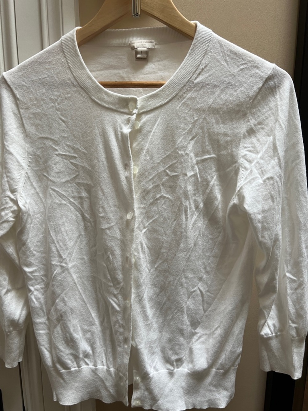 J. Crew White Crewneck Button-Up Cardigan